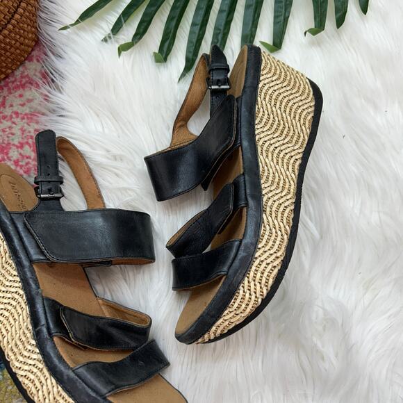 Bussola Black Boho Leather Sling Back Platform Wedge Trinidad Sandal 40 / 9-9.5 - Picture 3 of 11